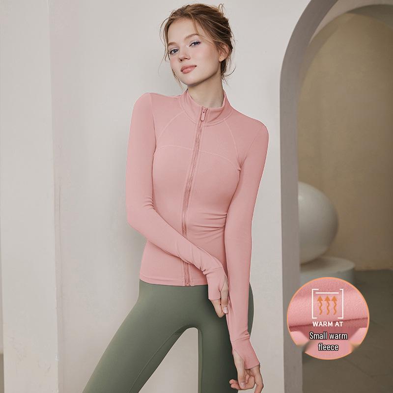 Women's Stretch Fleece-lined Sports Jacket with Stand Collar - Long Sleeve Yoga Top for Running & Fitness, Spring Style