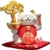 Aris & Juno Lucky Fortune Cat with Crystal Money Tree - Resin Feng Shui Decor for Home Office, for Good Luck and Prosperity