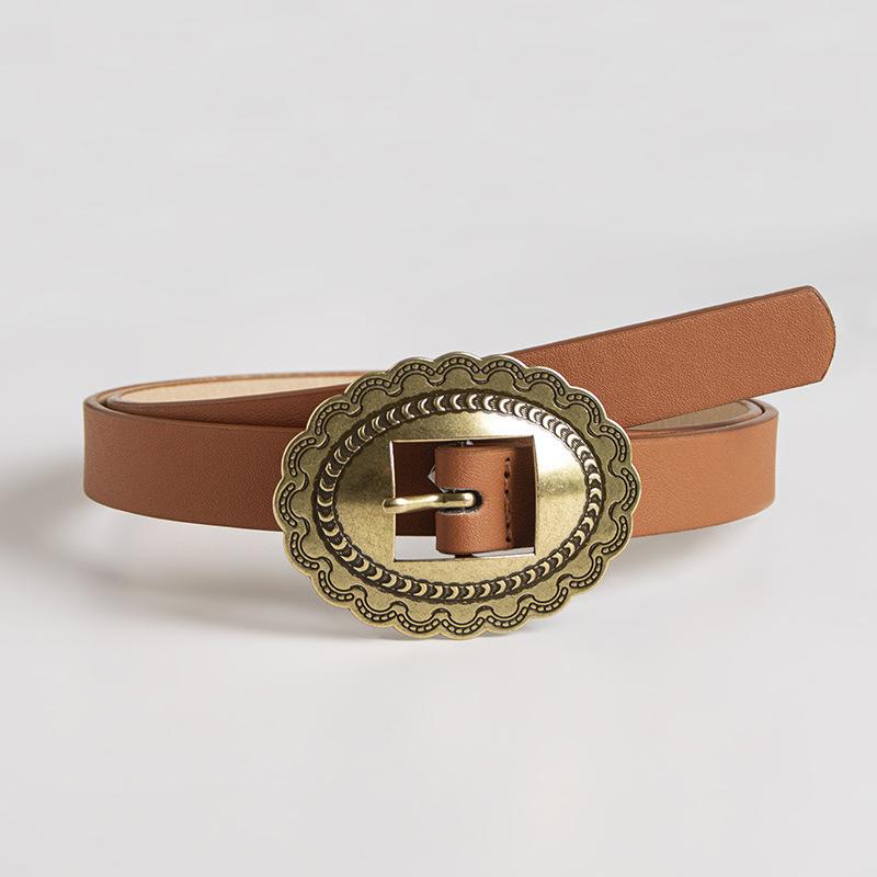 New Exquisite Oval Retro Engraved Buckle Casual Women's Belt