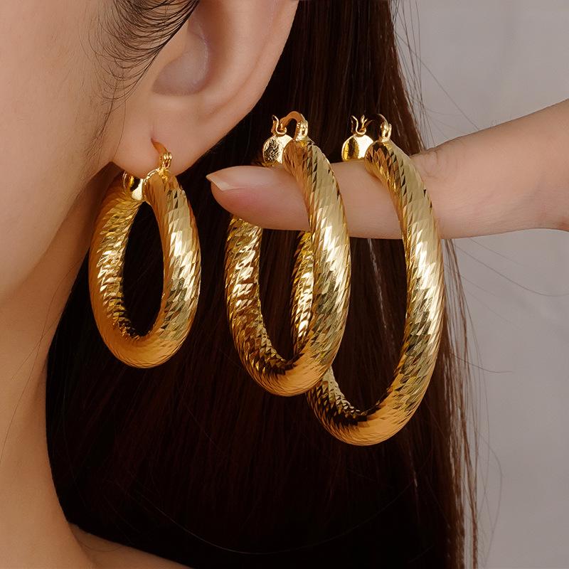 Gold-Plated Silver Cable Knit Hoop Earrings for Women - Trendy European and American Style Ear Ornaments