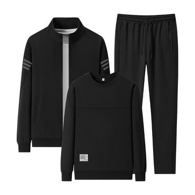 Herren Übergröße Sport- und Freizeitset, Dreiteiliges Set Jacke, Langarm-Sweatshirt, Lange Hose, Minimalistisches Set für Herren