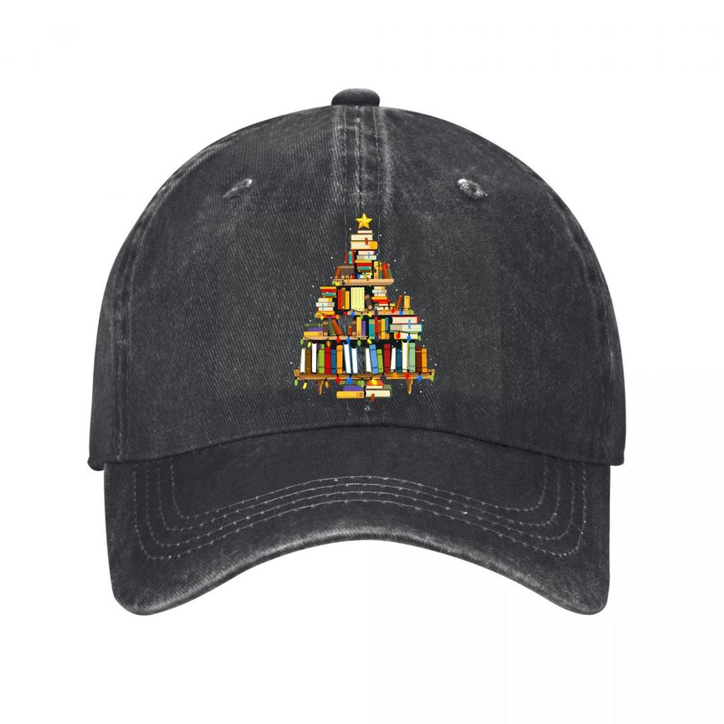 Book Christmas Tree Twinkling Lights Teacher Librarian Graphic Washed Baseball Cap Outdoor For Womens Unisex FeUnisex