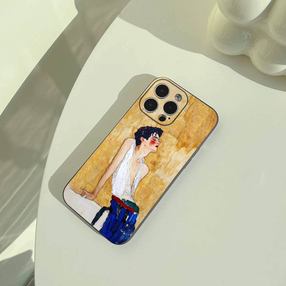 E-Egon S-Schiele Phone Case For iPhone 17,16,15,14,13,12,11 Pro Max,16/15/14Plus,XS Soft Black Cover