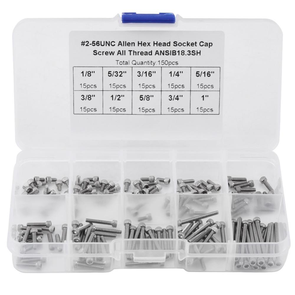 150 Stück #2-56 UNC Gewinde Linsenkopfschrauben 9 Größen Sortiment Schrauben Sortiment Set Maschinenreparatur