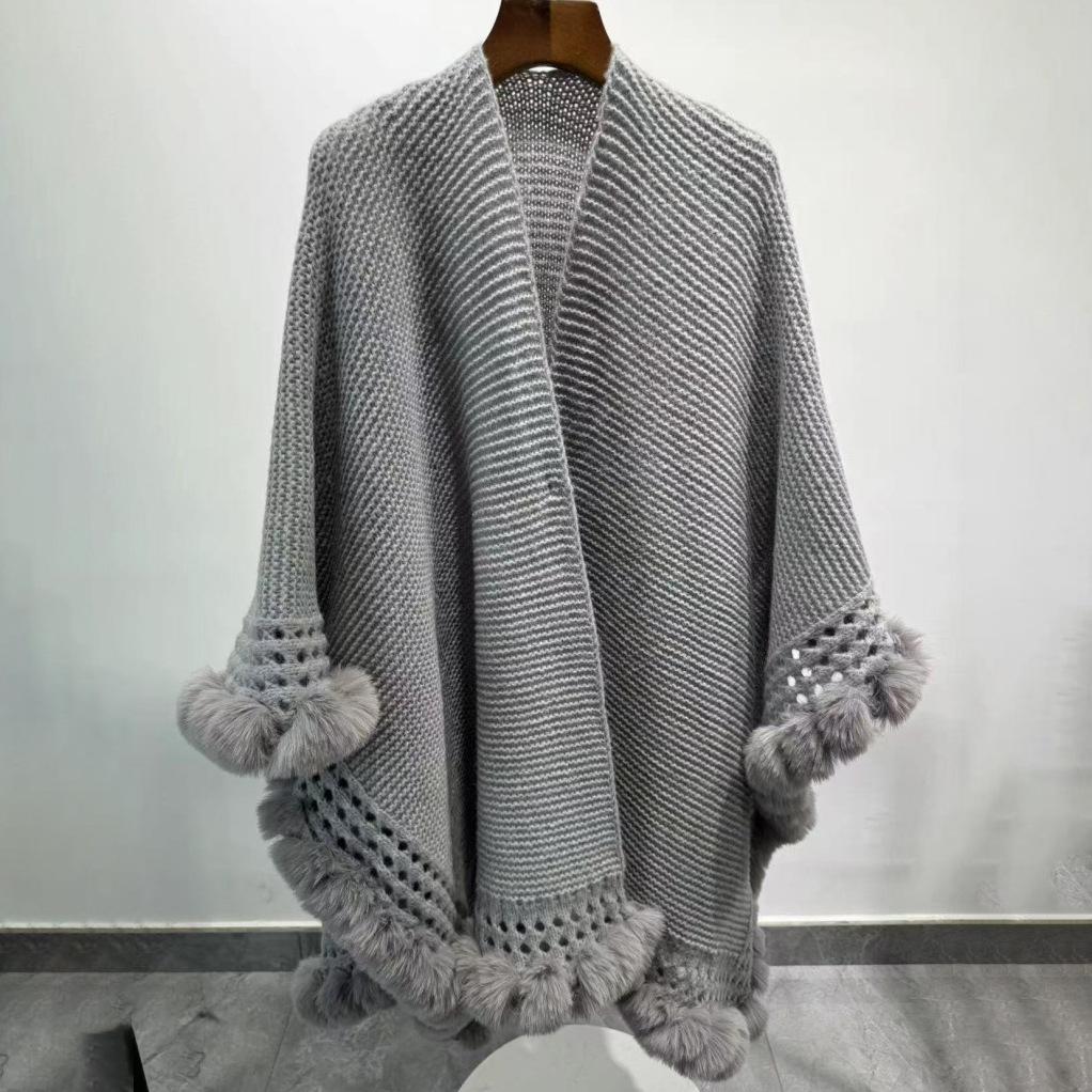 

Элегантное вязаное классическое пончо-женское застежка спереди осень и зима новый теплый модный свадебный вечерний платок серый