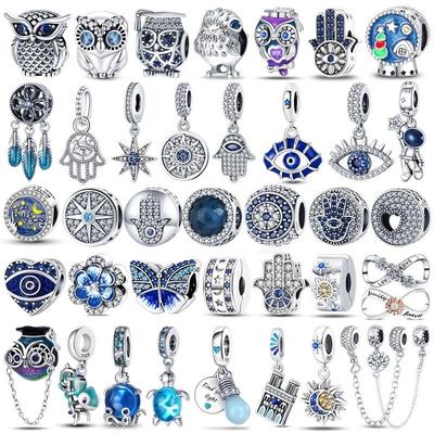 Charms lucciola in argento sterling 100% 925 Evil Eye Air Balloon Blu Charms FitNew Bracciale originale Creazione di gioielli fai da te