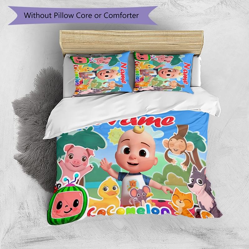 3pcs Custom Name CoComelon - Dance Party Bedding Set Duvet Cover Closure Includes 1 Duvet Cover & 2 Pillowcases for All Seasons Bedroom Decor
