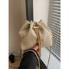 Fashion Solid Color Hollow Out Woven Chain Drawstring Mini Crossbody Bucket Bag