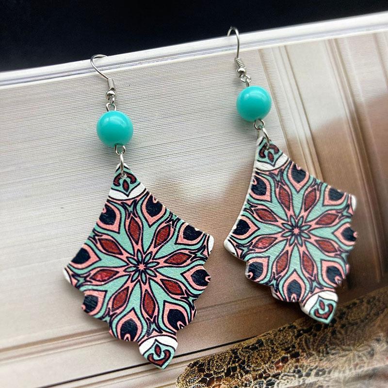

Ethnic Rhombus Colorful Painted Wooden Earring for Women Creative Geometric Pattern Bead Dangle Earrings Daily Prty Jewelry Other