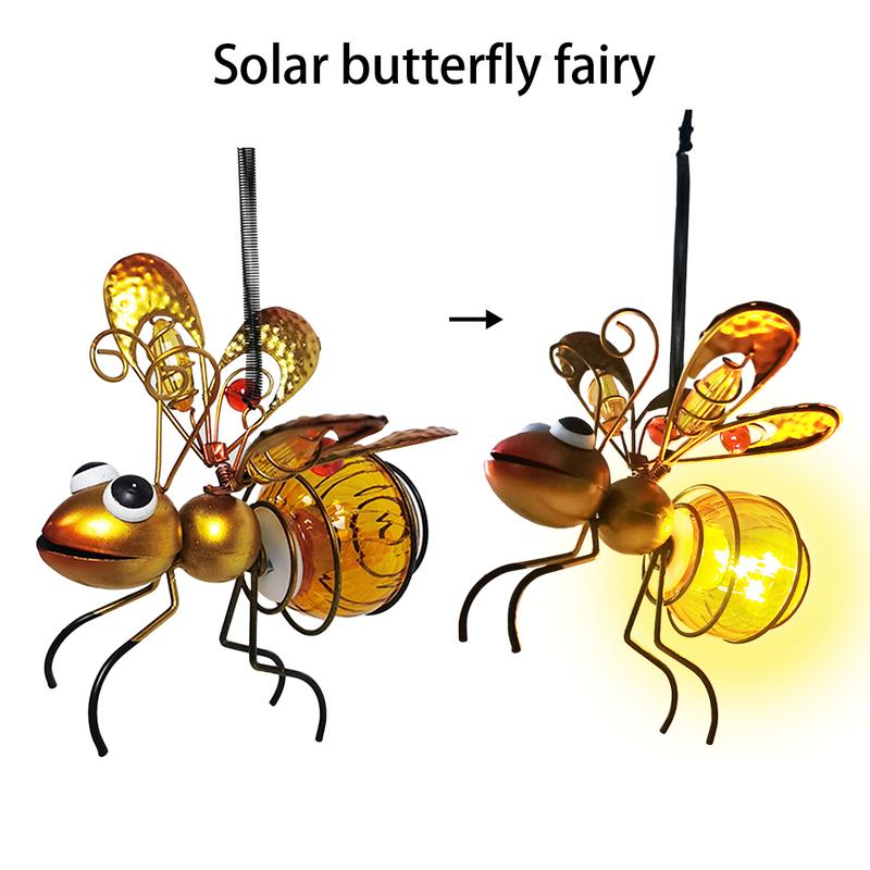 Solar Powered Bug Fairy Light Outdoor Metal Insect Lamp Hanging Flying Insect Lamp Waterproof For Backyard Balcony Garden Decor