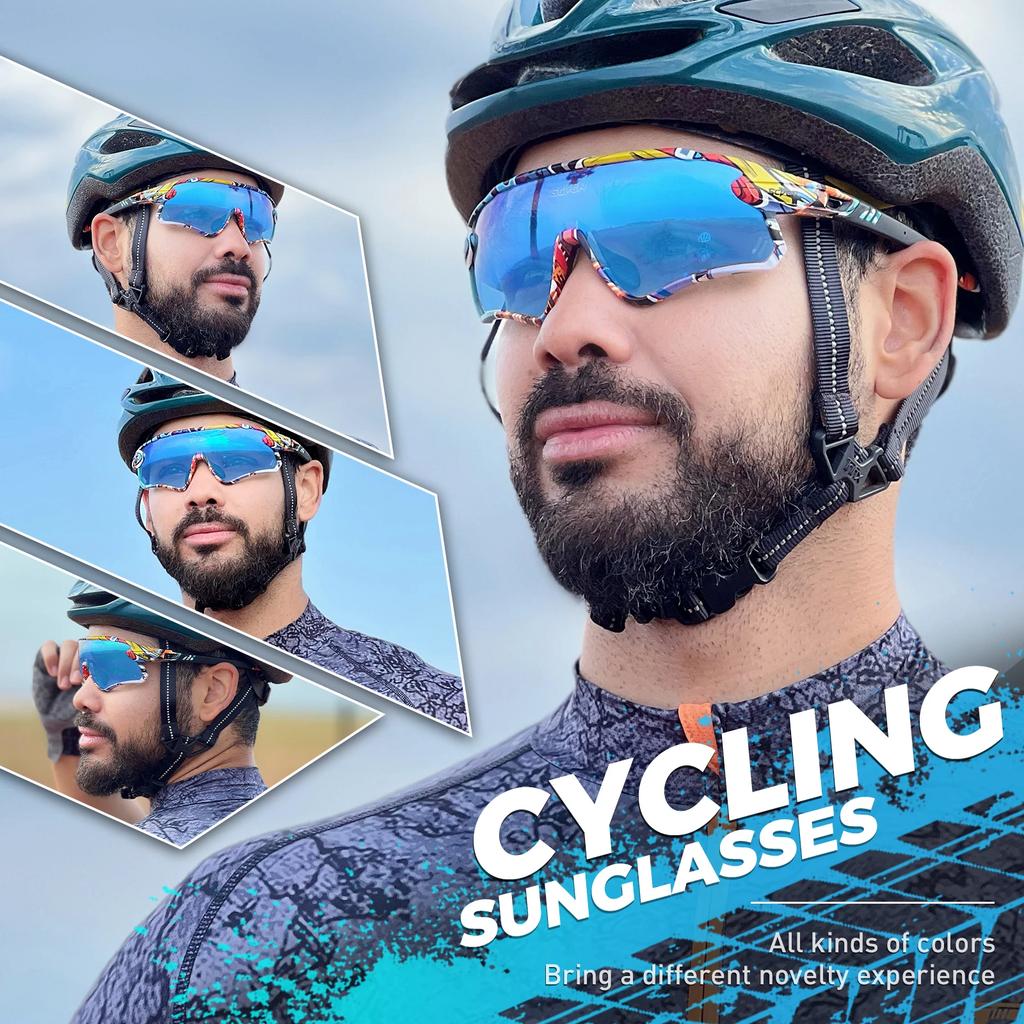 Lunettes de soleil de cyclisme SCVCN Hommes Lunettes de vélo Lunettes de sport pour vélo Lunettes pour VTT extérieur Route Course à pied Protection UV400 Lunettes