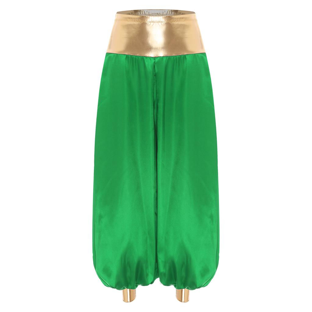 Womens Hippie Harem Pants Magical Lantern Style Metallic Shiny Patchwork Design Arabian Princess Costume
