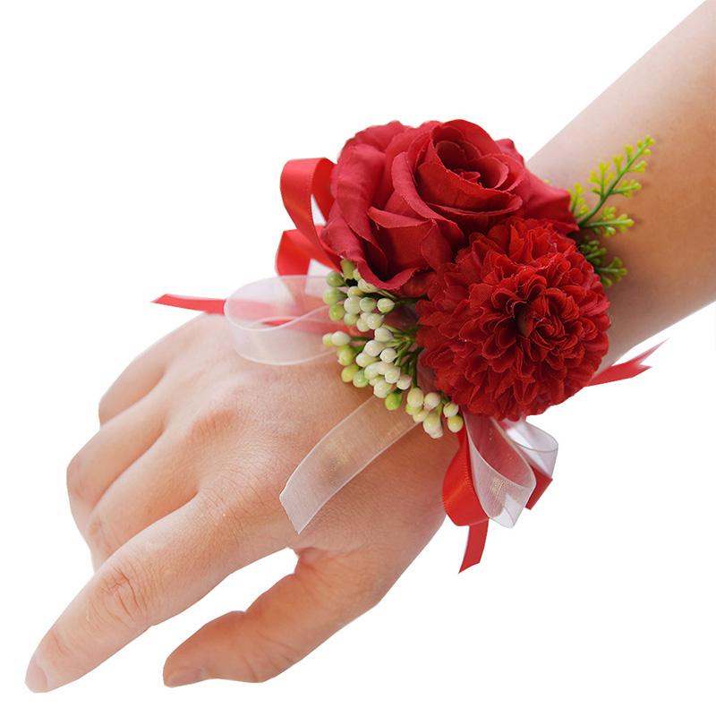 1PC Suit Corsage Pins Elegant Corsage Bracelet Wedding Non-Fading Silk Rose Bridesmaid Wrist Flower Groom Boutonnier