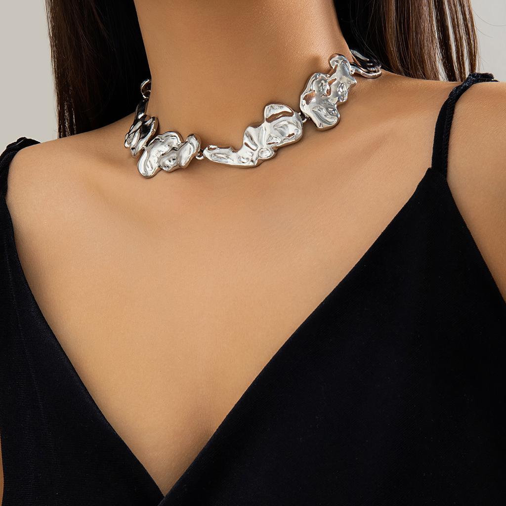 Übertriebene unregelmäßige große dicke Metall-Choker-Halskette für Damen Trendiger klobiger Kragen am Hals Accessoires Modeschmuck Damen