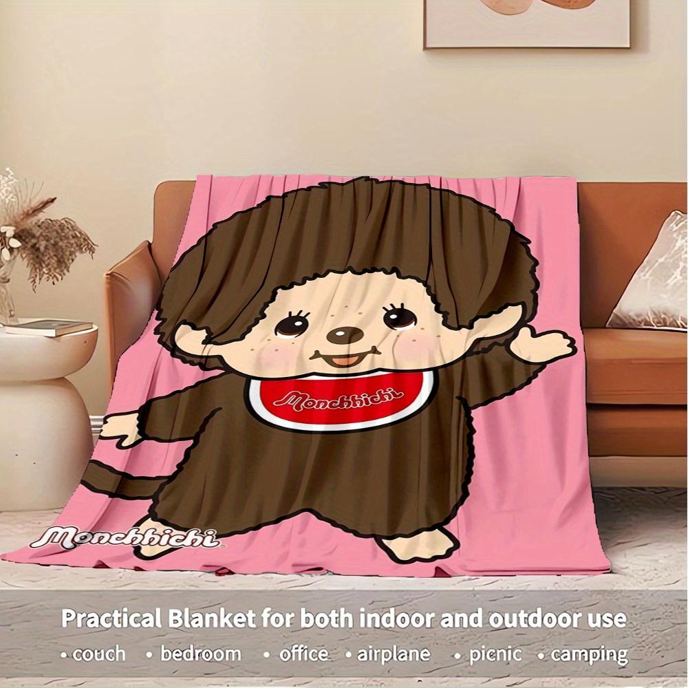

1pc Monchhichi,Cartoon,Character Digital Print Flannel Blanket - Contemporary Style, Suitable for All Seasons, Perfect for Home, Travel, or 150x180cm