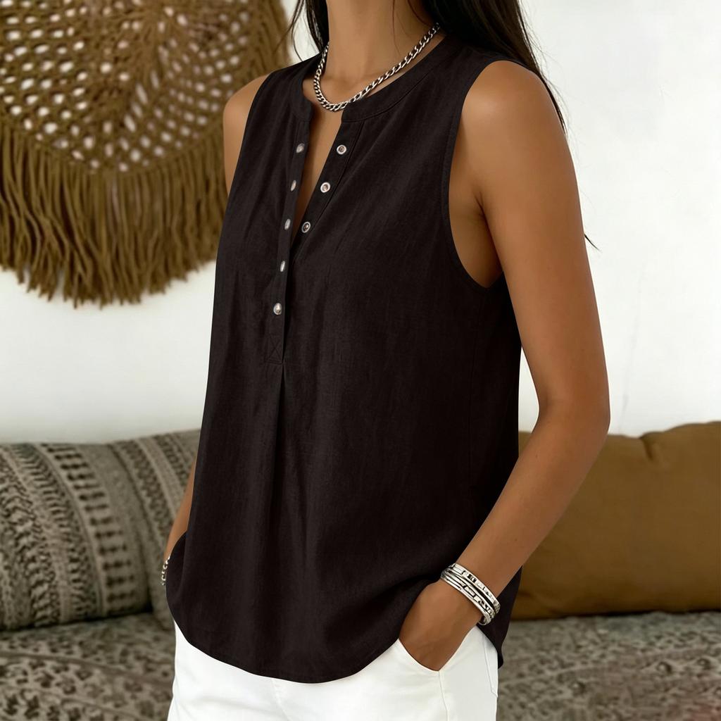Women Sleeveless V Neck Button Front Loose Fit Casual Tank Top Lightweight Summer Blouse for Daily Wear Office Travel
