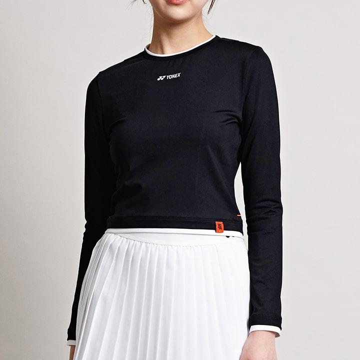 YONEX 245Tl004F Midnight Black Women'S Layered Style Crop Long Sleeve T-Shirt
