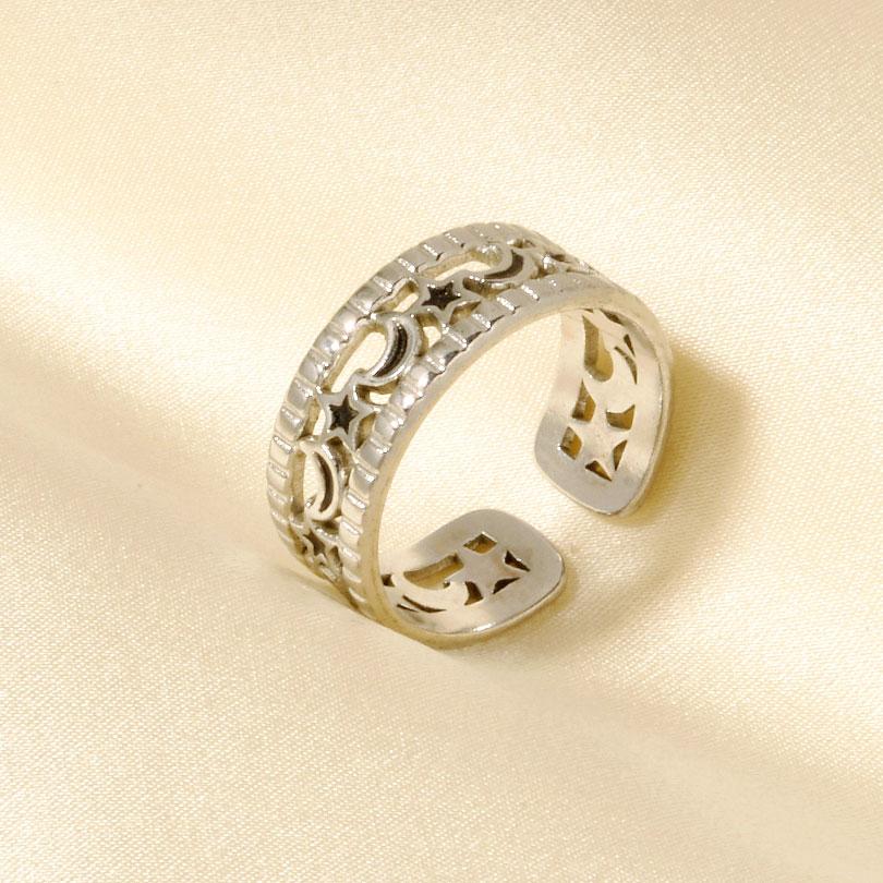 Different Style Silver Color Ring Black Oil Drop Open Adjustable Stainless Steel Rings For Women Men Accessories Enamel Jewelry