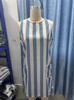 2026 new European and American fashion retro striped loose-sleeved round neck cotton sleeveless hemp mini women's dress