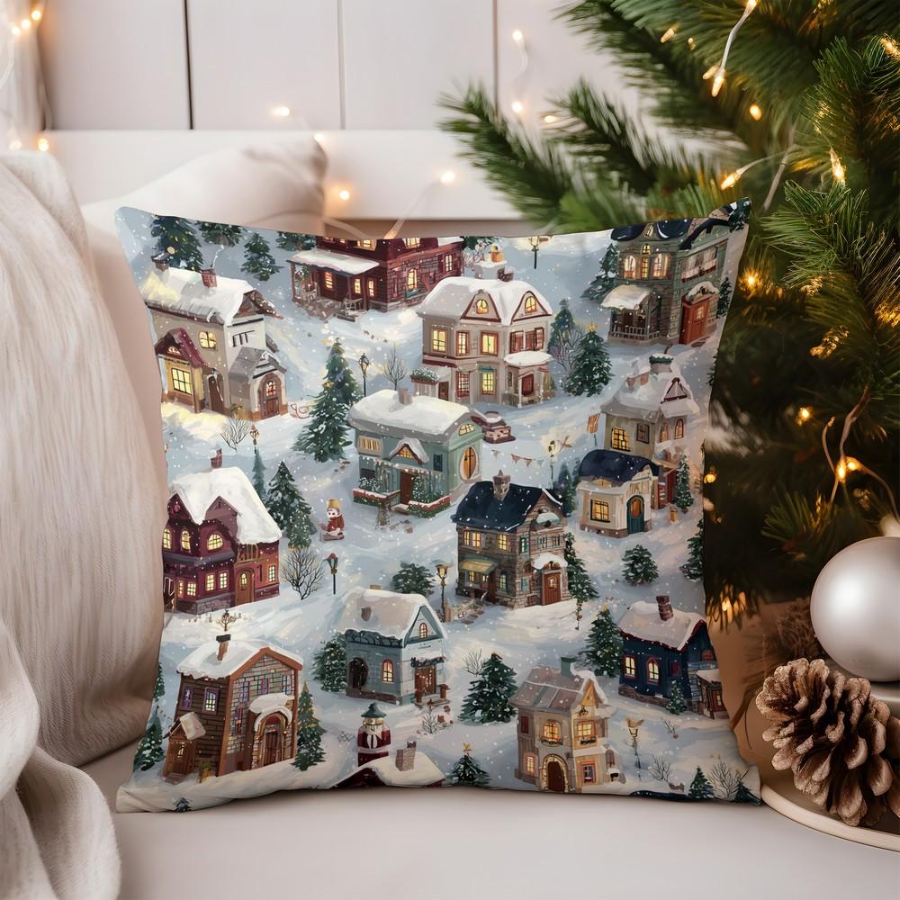 Home Decor Christmas Bear with Tree and Cup Pillow Pattern Cushion Cover Suitable for Sofa Bedroom Car Pillow Cover