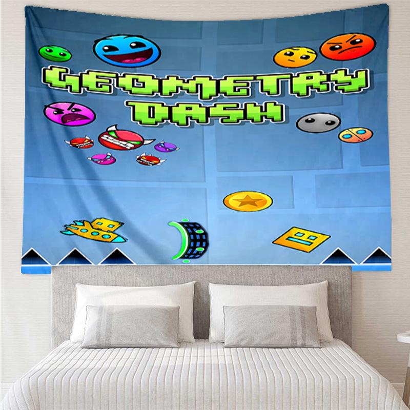 Geometry Dash Tapestry for Bedroom Aesthetic Classroom Tapestries Wall Hanging for Living Room Dorm Office,Ideal Creative Gift