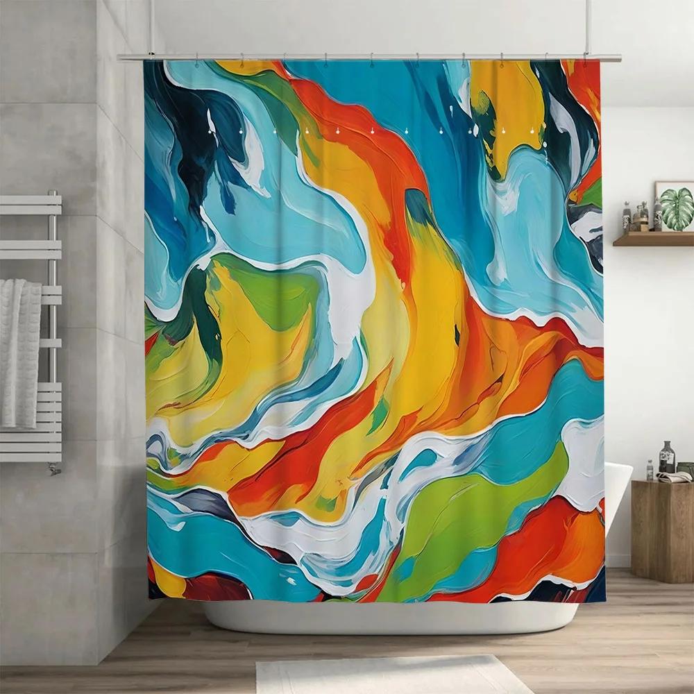 Colorful Shower Curtain Modern Bath Decor with Abstract Painting Design for Home Bathroom Decoration Supplies
