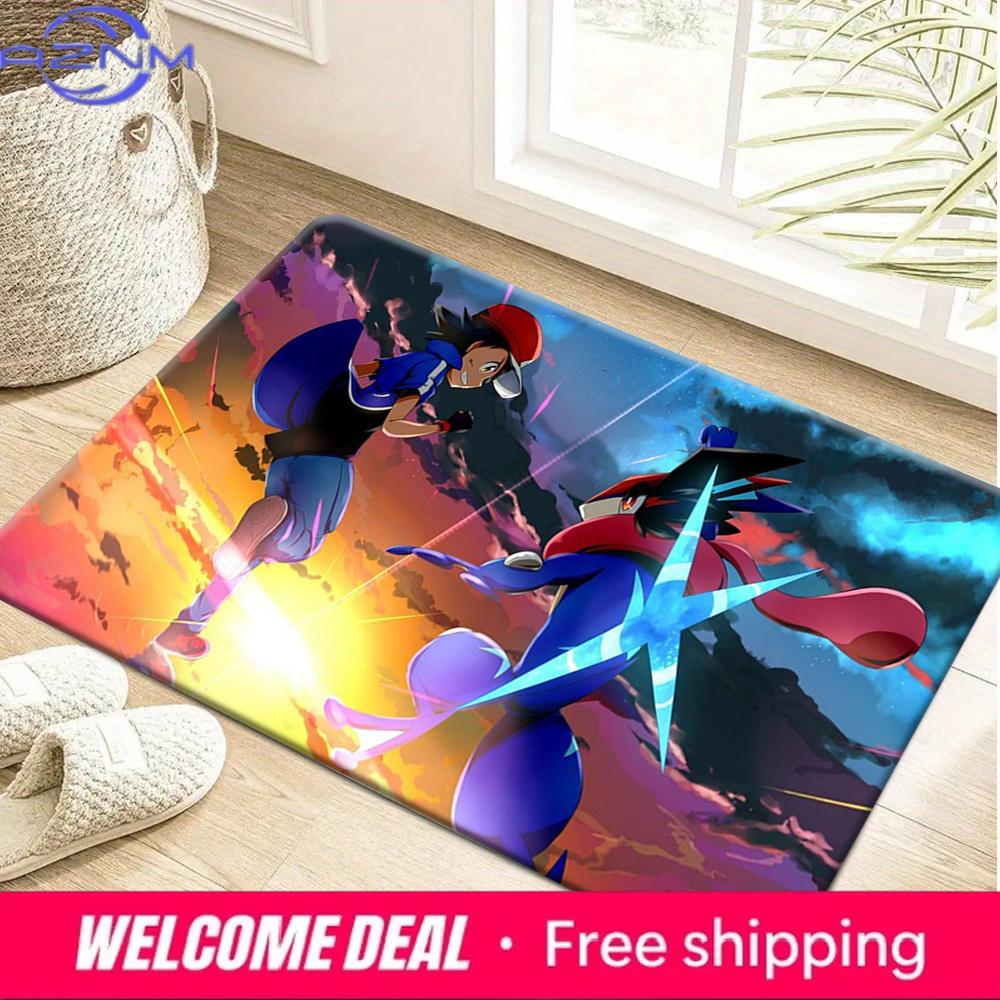 Anime Ash And Ash-Greninja Battle Scene Pokemon Print Soft Non Slip Absorbent Home Bathroom Bedroom Entrance Doormat Floor Rug M 40x60cm(15x23 in)