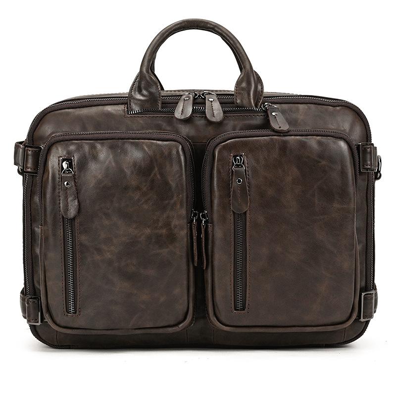 Three-Purpose Men S Briefcase Oily Leather Business Handbag First Layer Cowhide Multi-Functional Men S Shoulder Bag