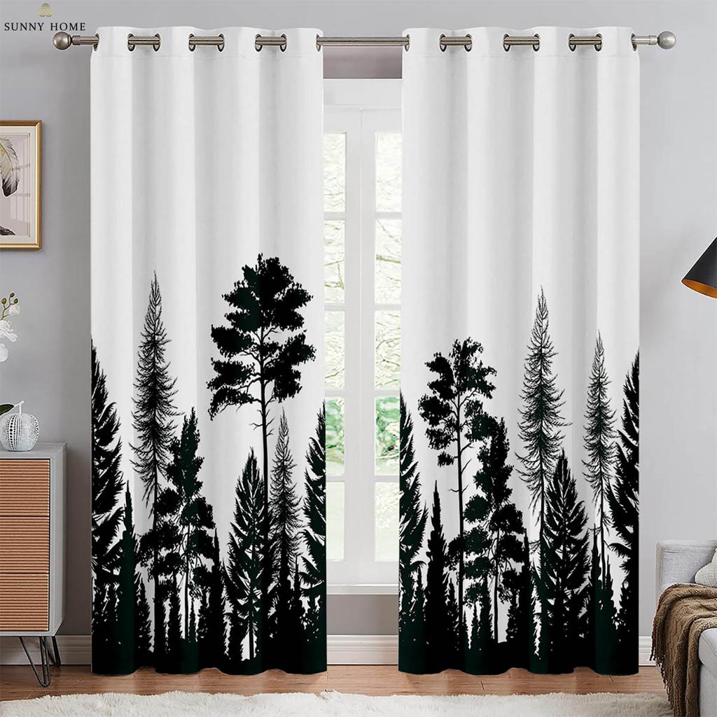 Green Forest Scenery 3d Printed Curtains Black Silk Blackout Heat Insulation Curtains Bedroom Study Living Room Curtains 2pcs