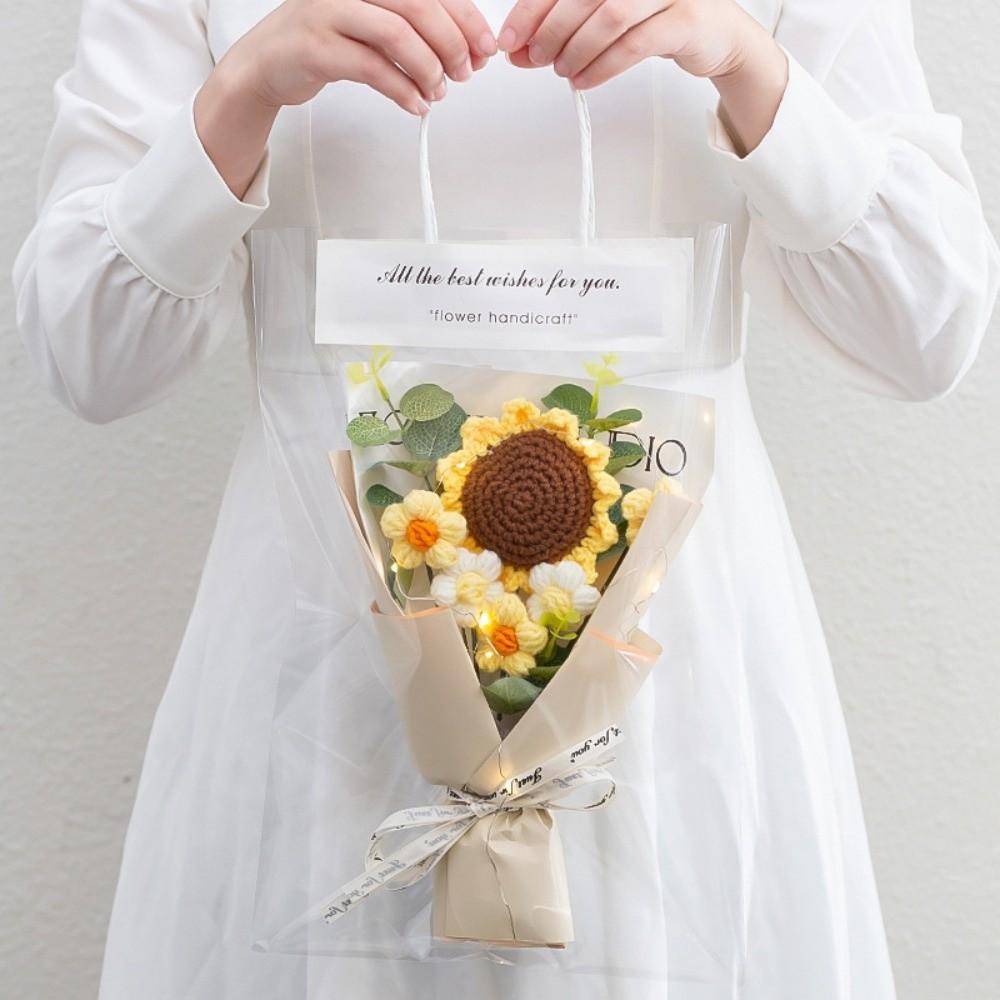 Knitted Crochet Flowers Bouquet Glowing LED Lights Eternal Simulated Flowers Handmade Mother's Day Gifts
