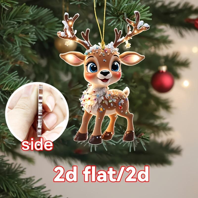 

1PC Christmas New Elk Christmas Tree Decoration Listing Acrylic Flat Car Rearview Mirror Pendant Home Pendant 7.8*5.39cm