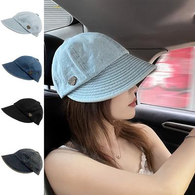 Big Eave Denim Cap Women Wide Eave Visor Sun Bucket Hat Outdoor Casual Panama Fisherman Caps For Femme High Quality Adjustable