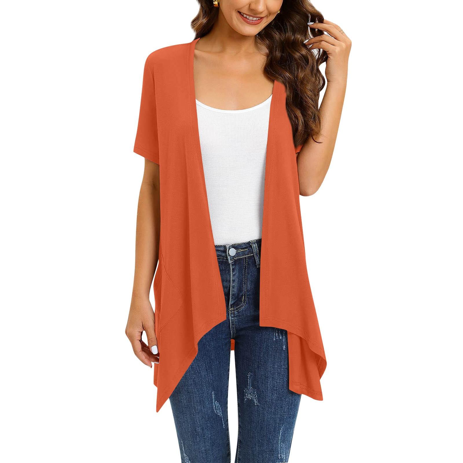 

Женская мода сплошной цвет нерегулярный кардиган с короткими рукавами и карманами пальто S оранжевый