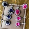 New Dual Color Electroplated Black Pigeon Blood Red Corundum Set Personalized Ring Feminine Pendant Colorful Treasure Earrings