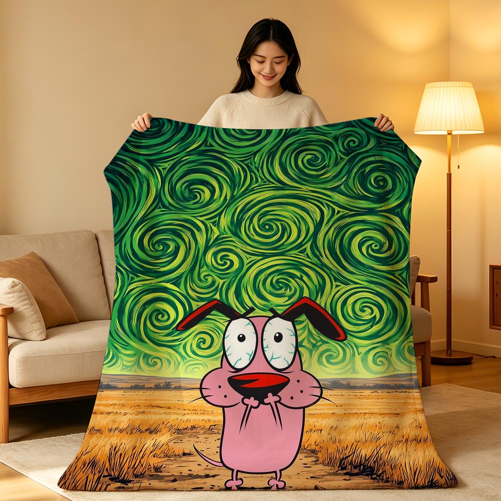 Cartoon C-Courage.t-the.C-Cowardly.D-Dog Throw High-Density Short Plush Blanket Soft Skin-Friendly for Sofa Nap Room