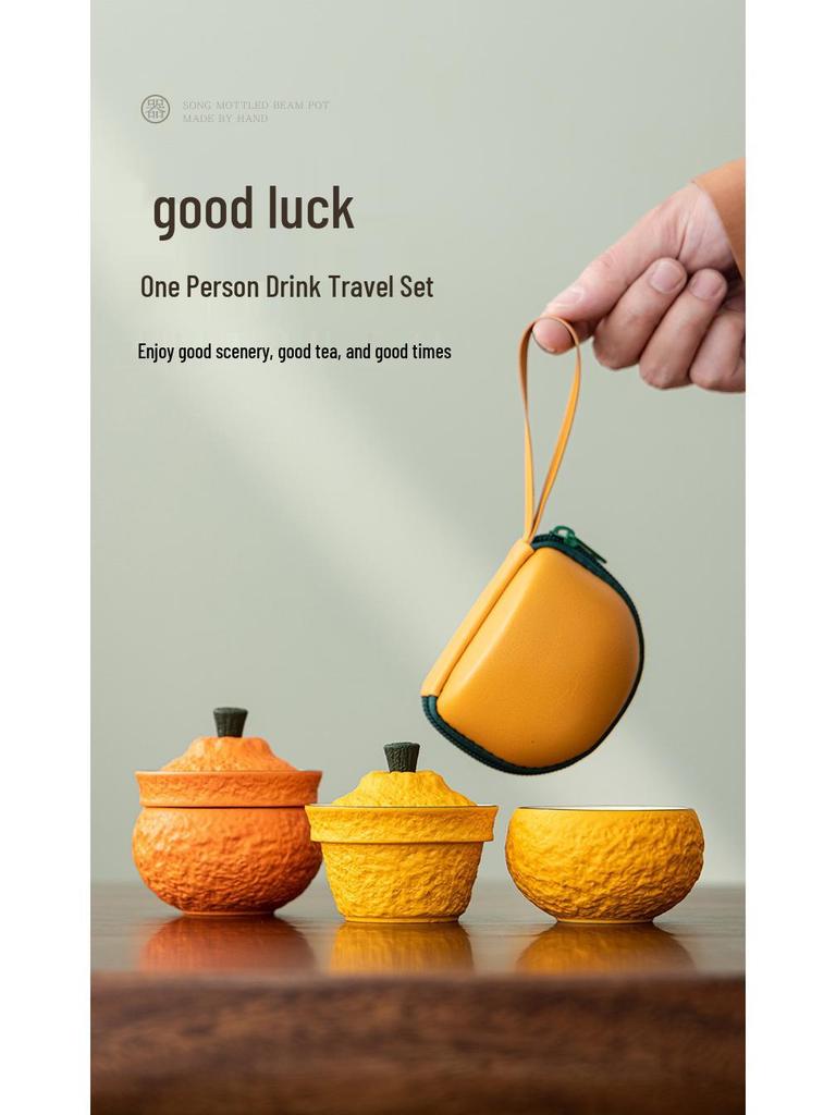 Great Luck Prosperity Travel Tea Set: Single Portable Quick Cup for Outdoor, Camping, or Workstation Use.
