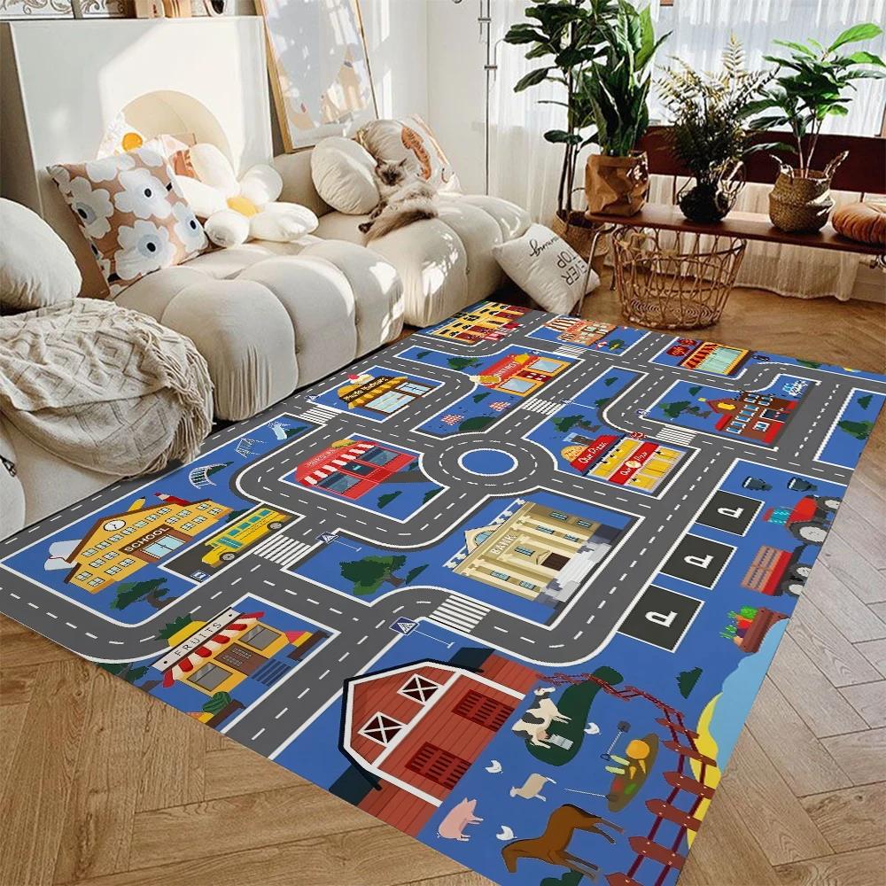 Map Illustration Children's Carpet Home Decoration, Large Size For Study And Bedroom, Noise-Reducing And Dirt-Resistant