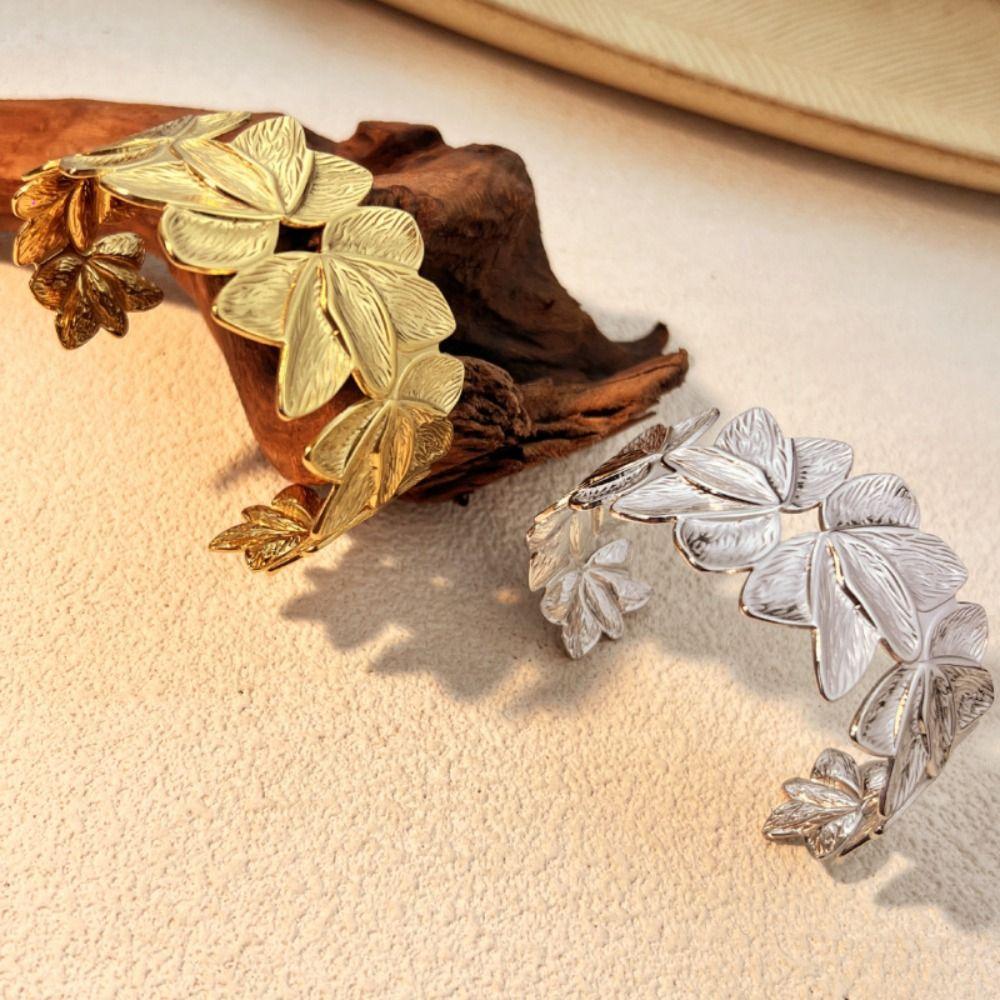 Stainless Steel Flower Bracelet Spliced Flower Cuff Bracelet Charm Bracelet  Female Accessories