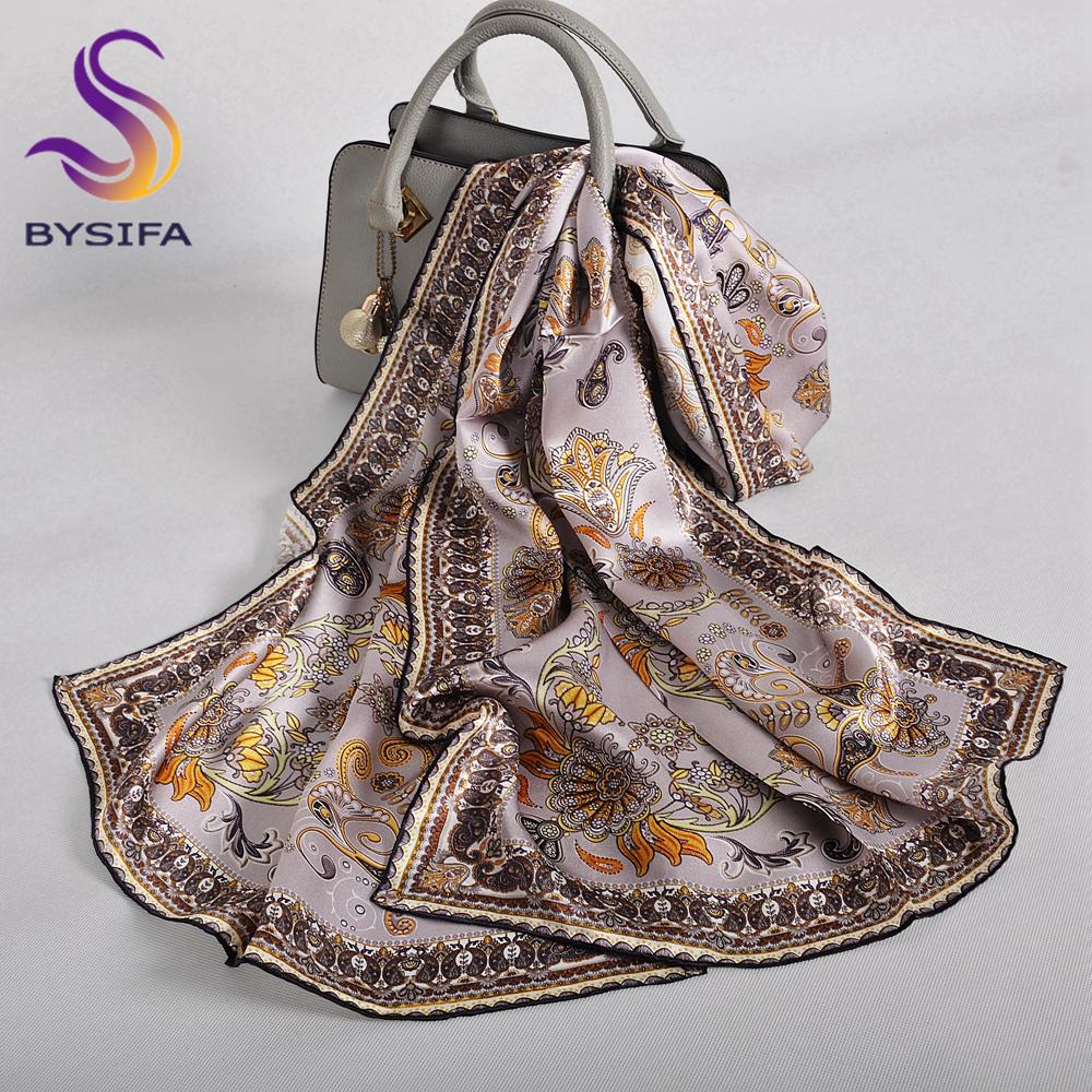 BYSIFA|Winter Blue Red Silk Shawl Scarf New Floral Long Scarves Hijabs Printed Fashion Accessories Brand Head Neck Scarves Wraps