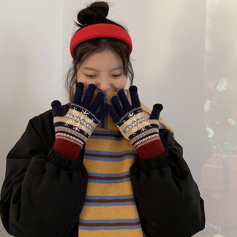 Christmas Wind Gloves Snowflakes Winter Women Cute Warm Winter Cycling Plus Velvet Thickened Cycling Driving Touch Screen
