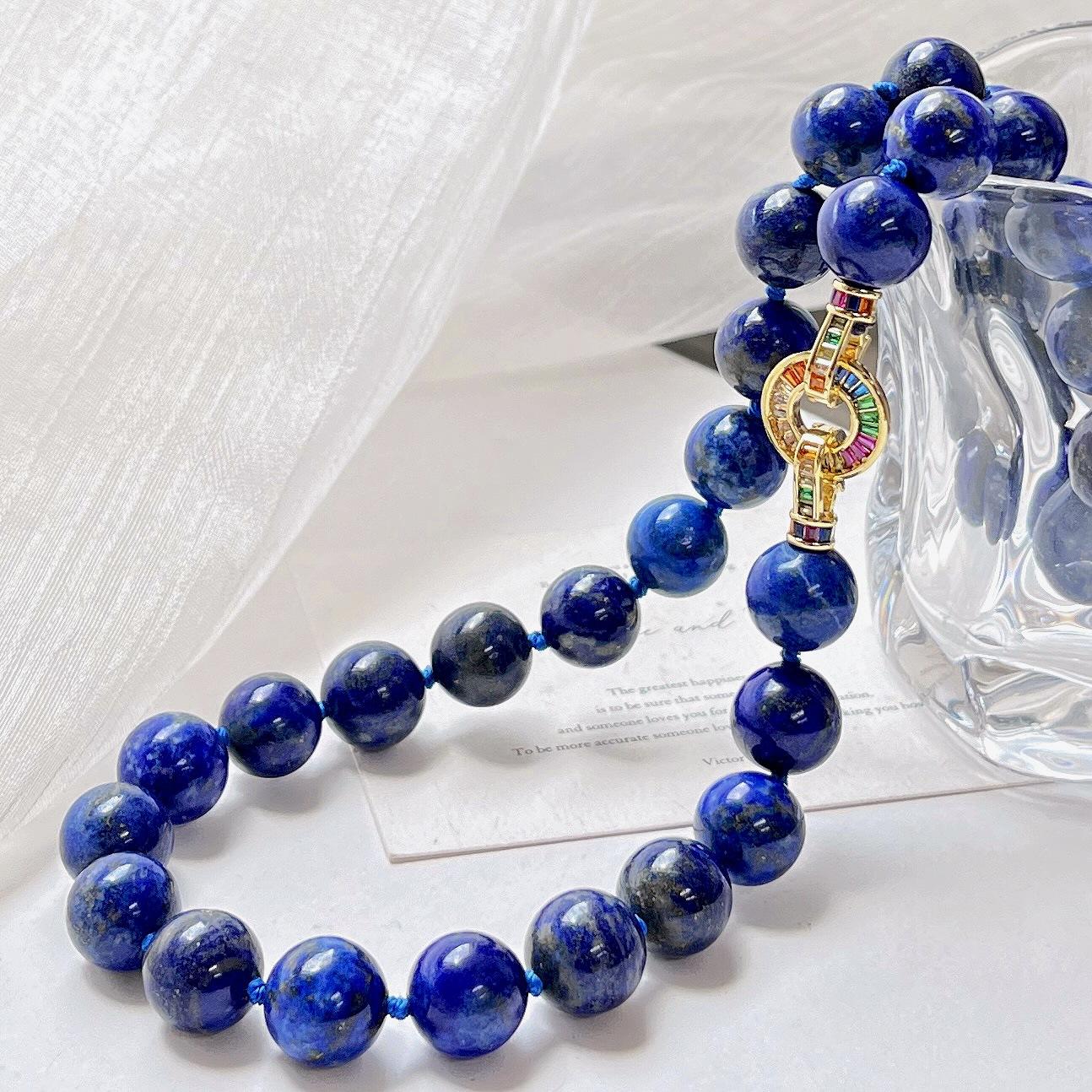 12Mm High Quality Large Particle Natural Lapis Lazuli Necklace Collarbone Chain Sweater Chain