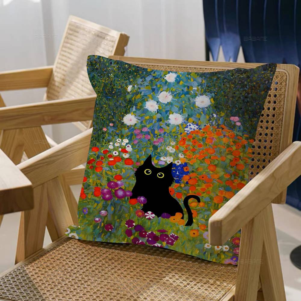 Svart Katt Van Gogh Kuddfodral Tecknad Gåva Kuddfodral Sovrum Hem Soffa Stol Säte Dekor Kuddfodral