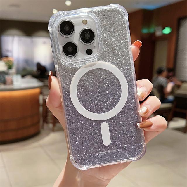 Shining Glitter Wireless Charging Clear Phone Case For Iphone 14 13 12 11 Pro Max 14plus Shockproof Bumper Silicone Back Cover