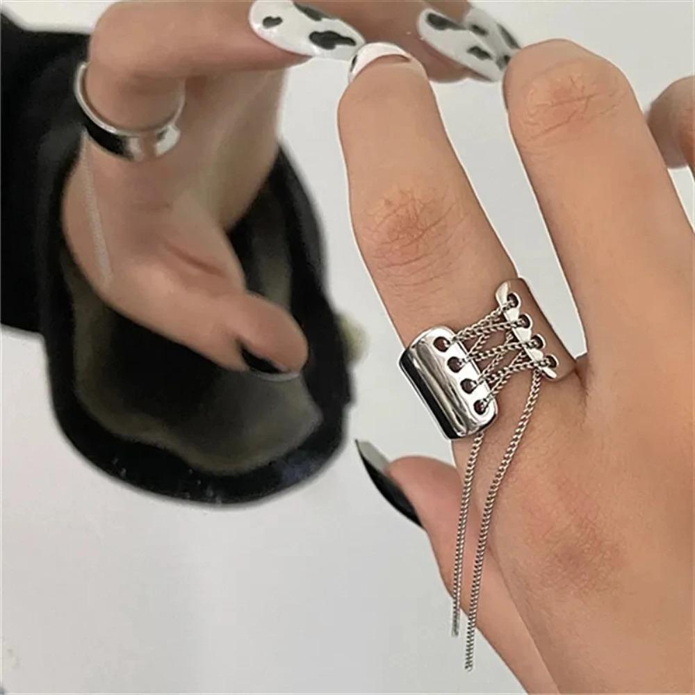 Hip Hop Chain Tassel Rings Adjustable Opening Open Ring Fashion Party Jewelry