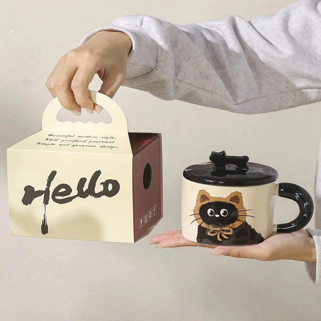 Creative Personality Cat Mug with Lid Souvenir Gift Drinking Water Cup Cute Ceramic Coffee Cup Office Cup