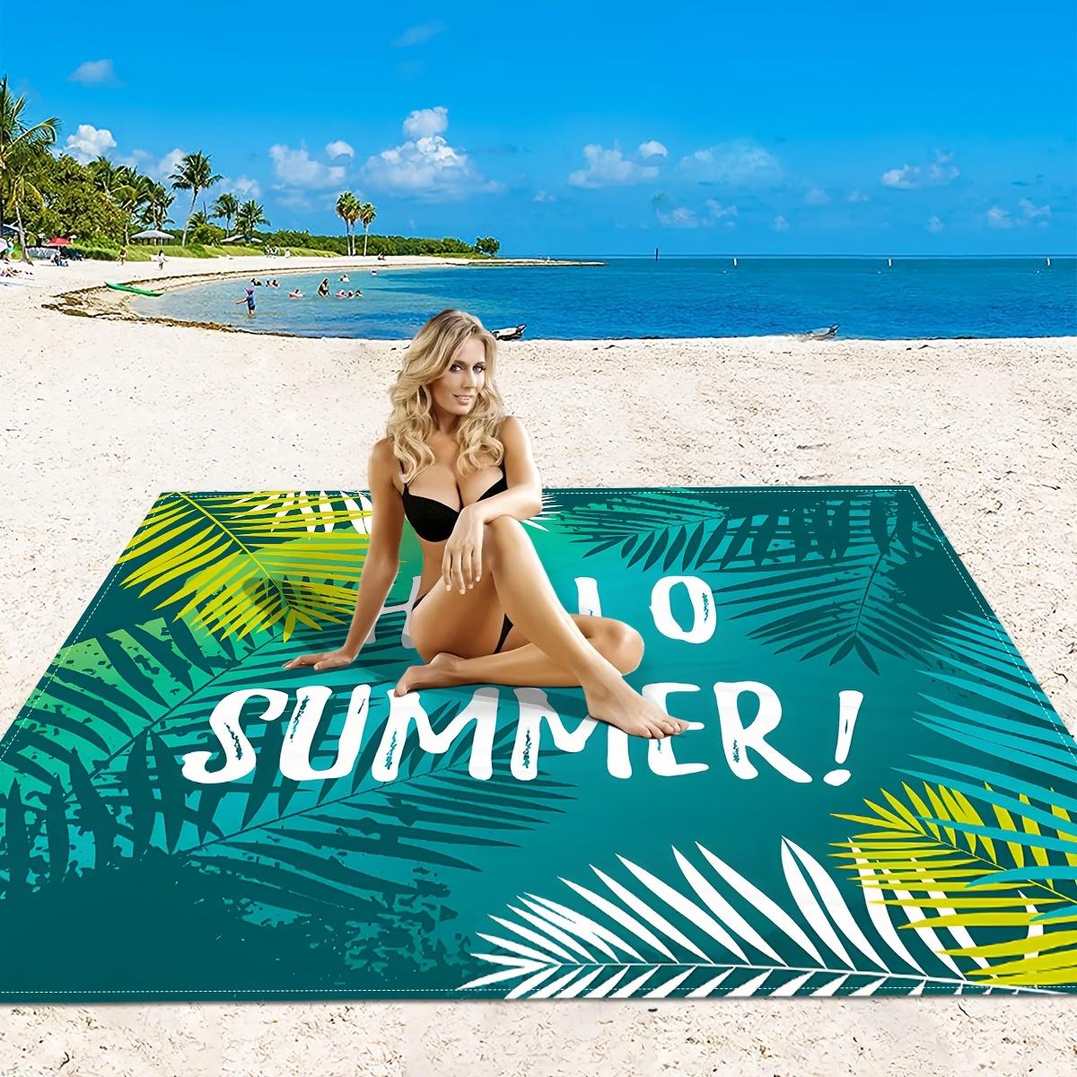 

1PC outdoor beach blanket, hello summer green leaf print, portable printed beach mat, easy to clean, 100% polyester fabric W30*H60(CM)
