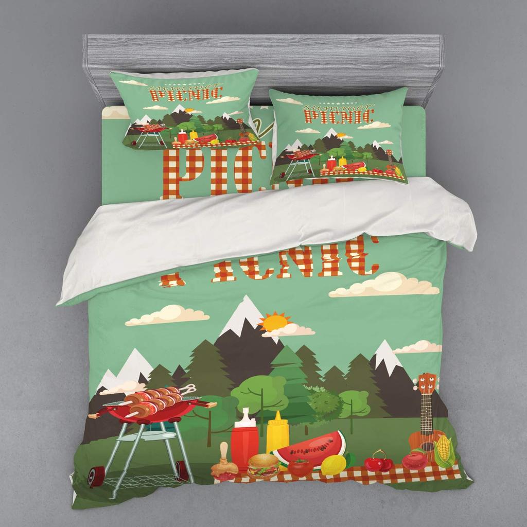 Bbq Duvet Cover Sets For Kids Teens Queen Size Lightweight Down Quilt Covers Bedroom Decor 2 Pillowcases 1 Duvet Cover No Quilt