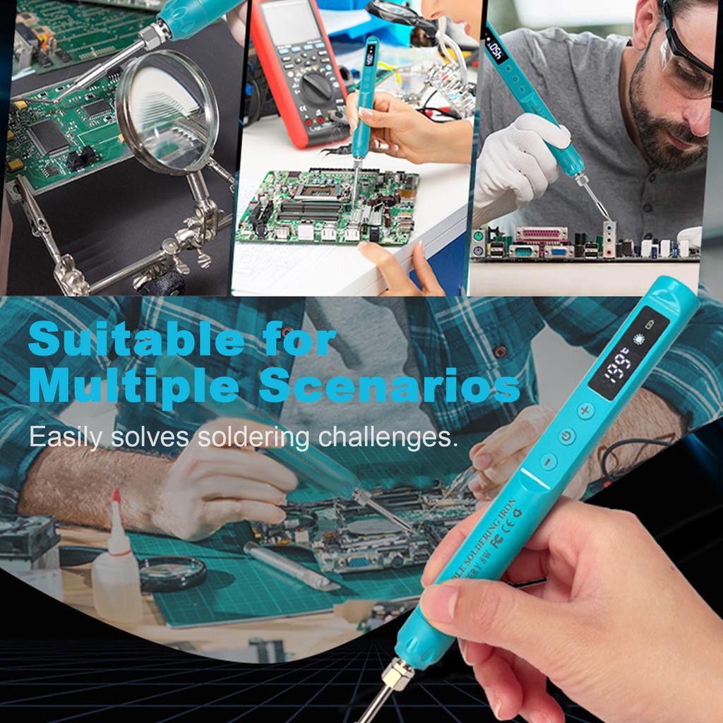 Akkulötkolben-Set mit LCD-Bildschirm, USB-C wiederaufladbar, Einstellbare Temperatur 200-450℃, Auto-Sleep, für Elektronik-Re