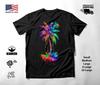 Tropical Palm Tree Neon Graphic T-Shirt Black Unisex S-2XL