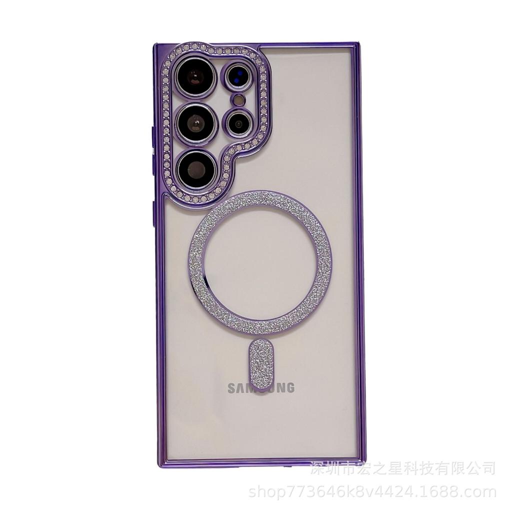 Samsung S24 Ultra Rhinestone Magnetic Phone Case - Glitter Gradient Soft Cover for S23 Plus Lens